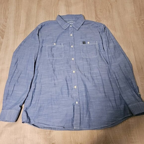 Grunt Style Mens Size Xl Blue Button Up Chambray Shirt Cotton - Picture 1 of 5
